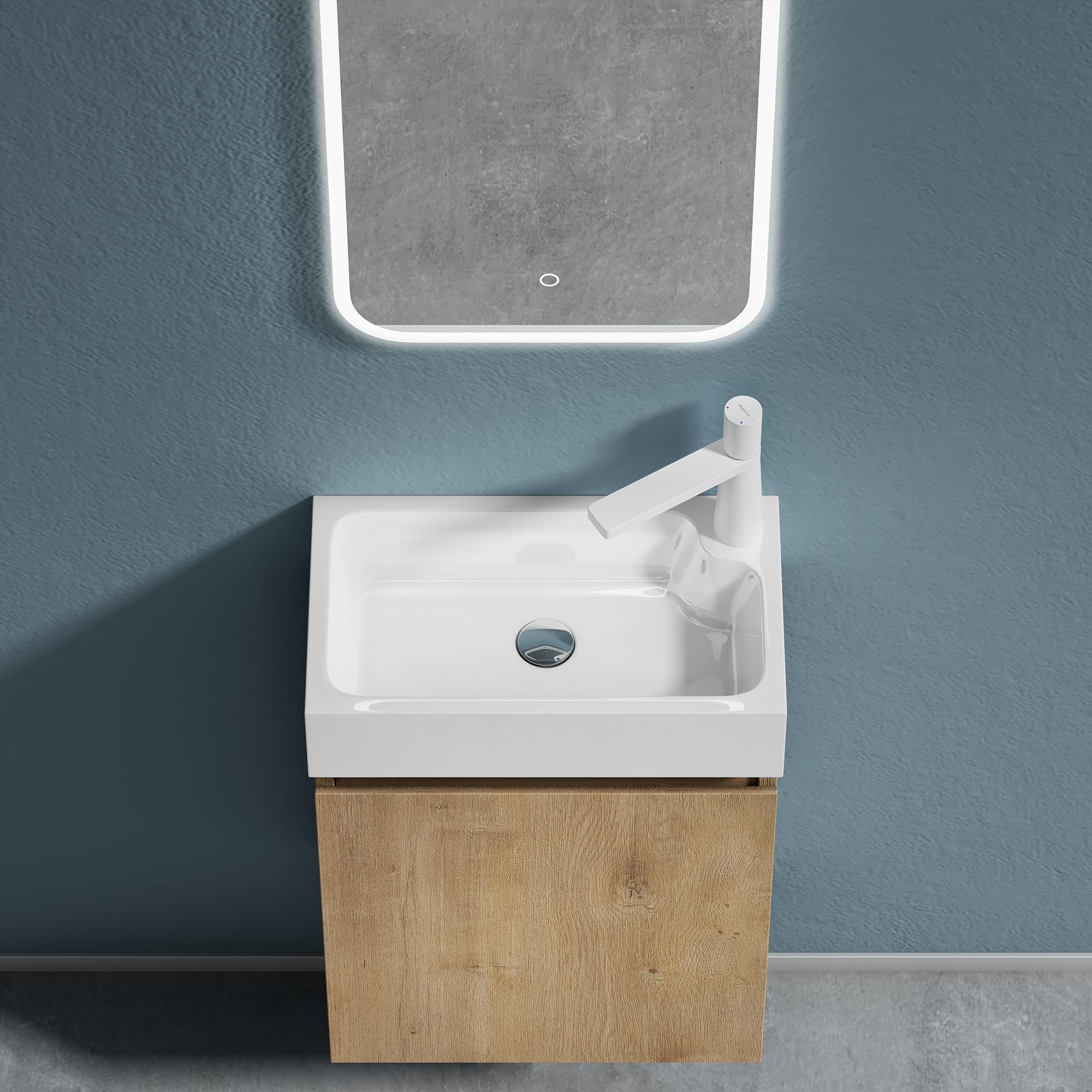 doporro Mobile Bagno Sospeso con Lavabo Set di Mobili da Bagno, Mobile Sottolavabo per WC Ospiti 46x26x63cm Marrone chiaro, Pisa02