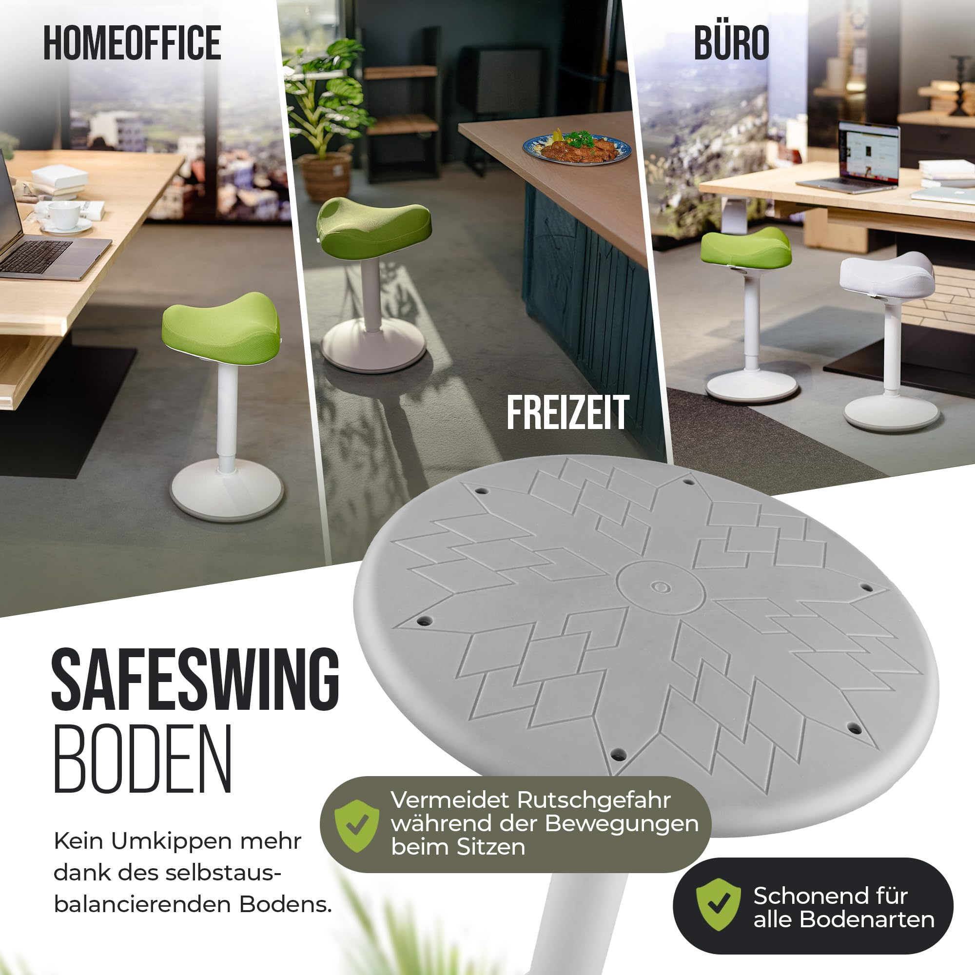 SH-01S Bürohocker Ergonomisch [IGR Zertifiziert] | Sitzhocker ergonomisch höhenverstellbar [47-65 cm]| Ergonomischer Hocker für Arbeit & Freizeit | Schwingeffekt [rutschfest] (Grün)