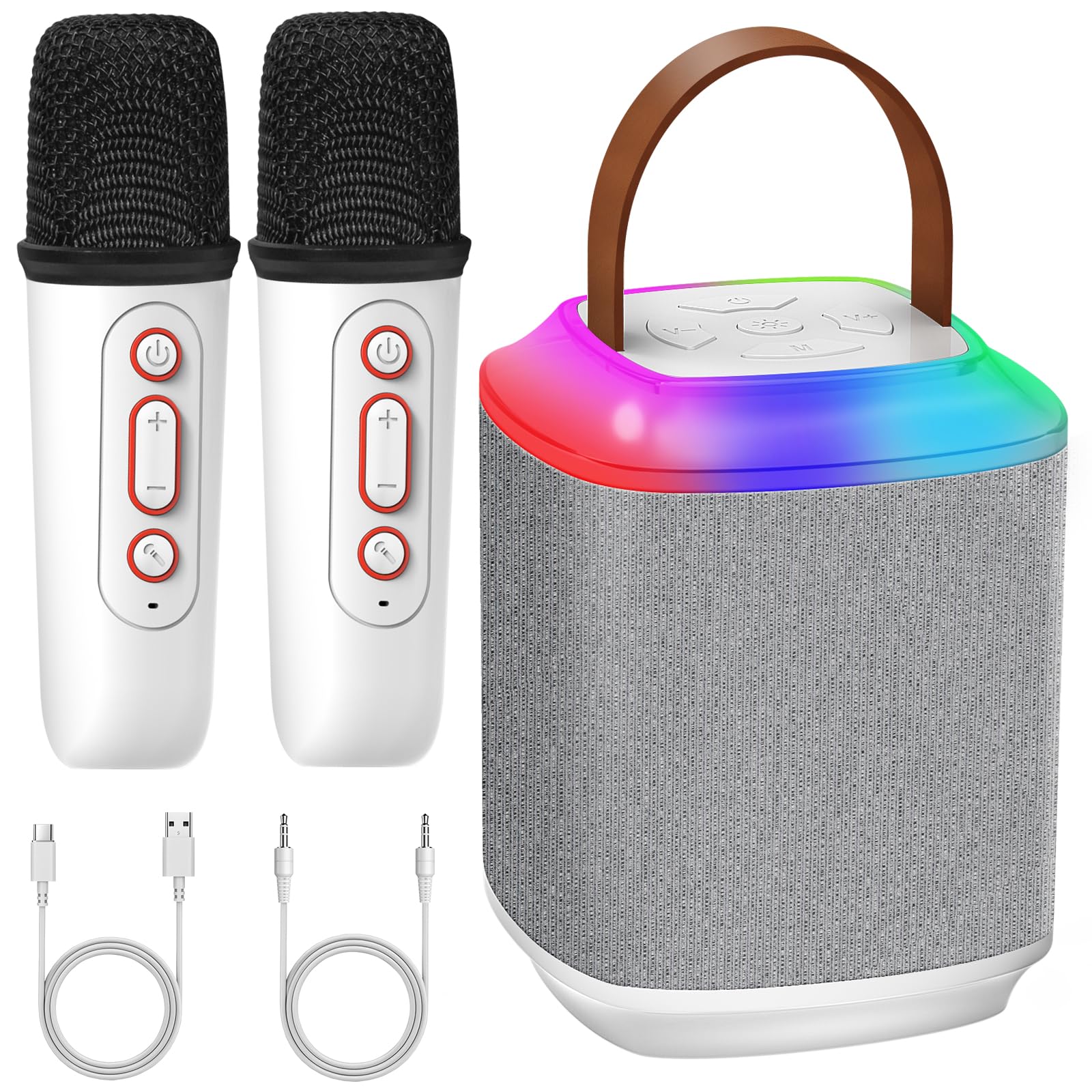 Micro Karaoké Enfant 2 Micros Sans Fil Bluetooth – Machine à Chanter LED Changeur Voix Cadeau 3-12 Ans