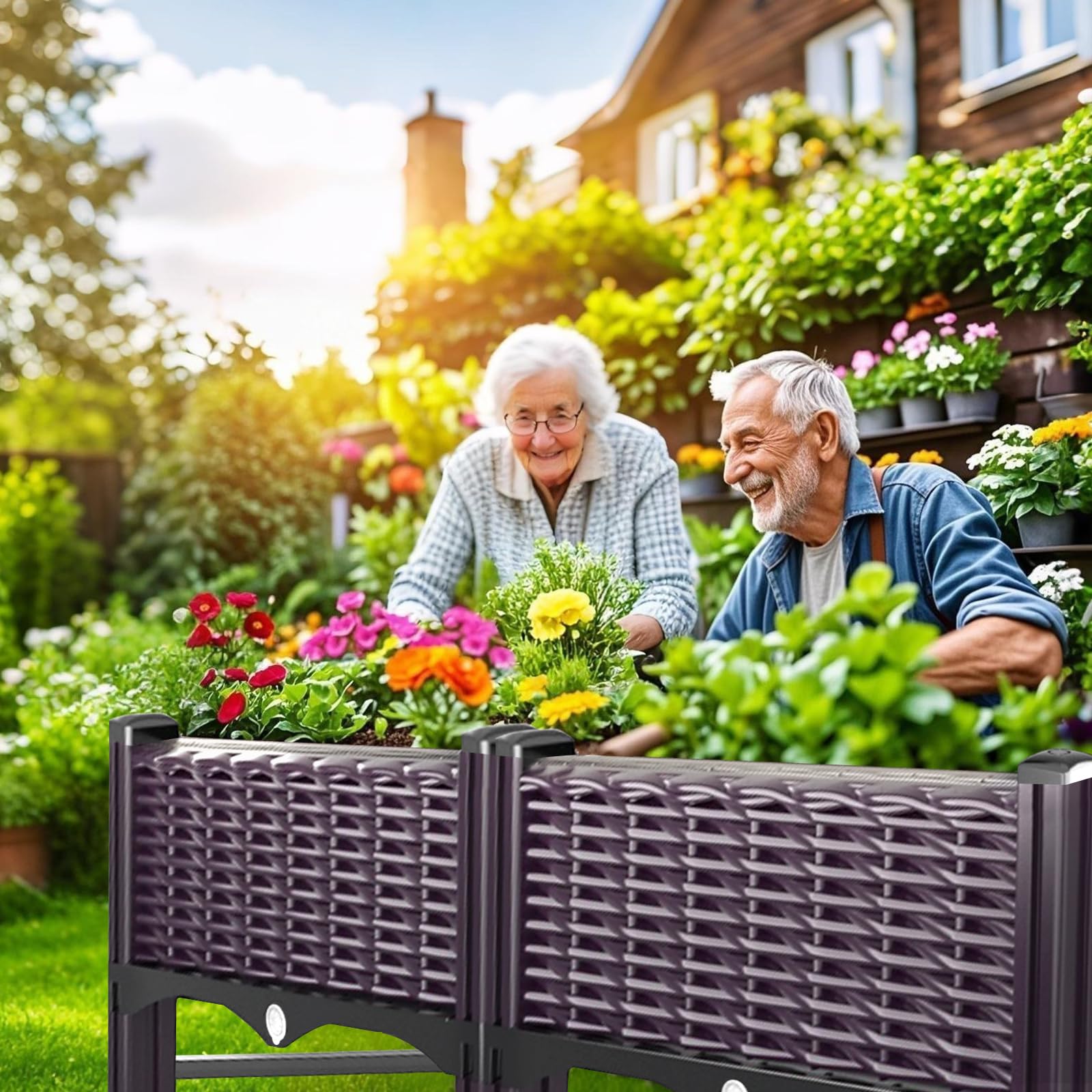 Klippehop Raised Garden Bed with Reinforcement Rods Elevated Planter Boxes for Outdoor Plants with Drainage Holes for Flowers Vegetables Herbs Patio Backyard Deck Balcony, Purple 31.5x15.7x13.8 in - 3