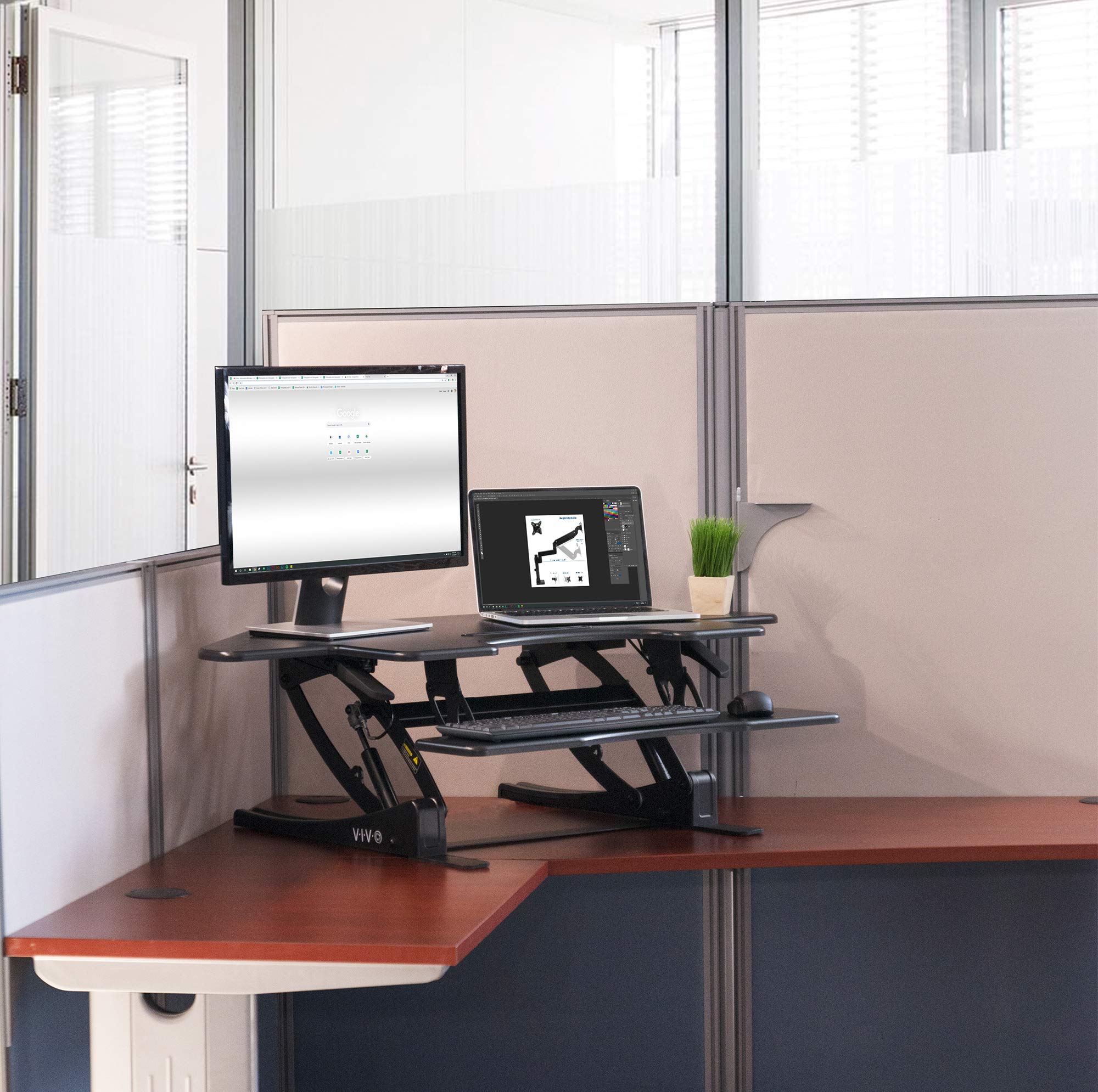 VIVO Black Corner Height Adjustable 43 inch Cubicle Standing Desk