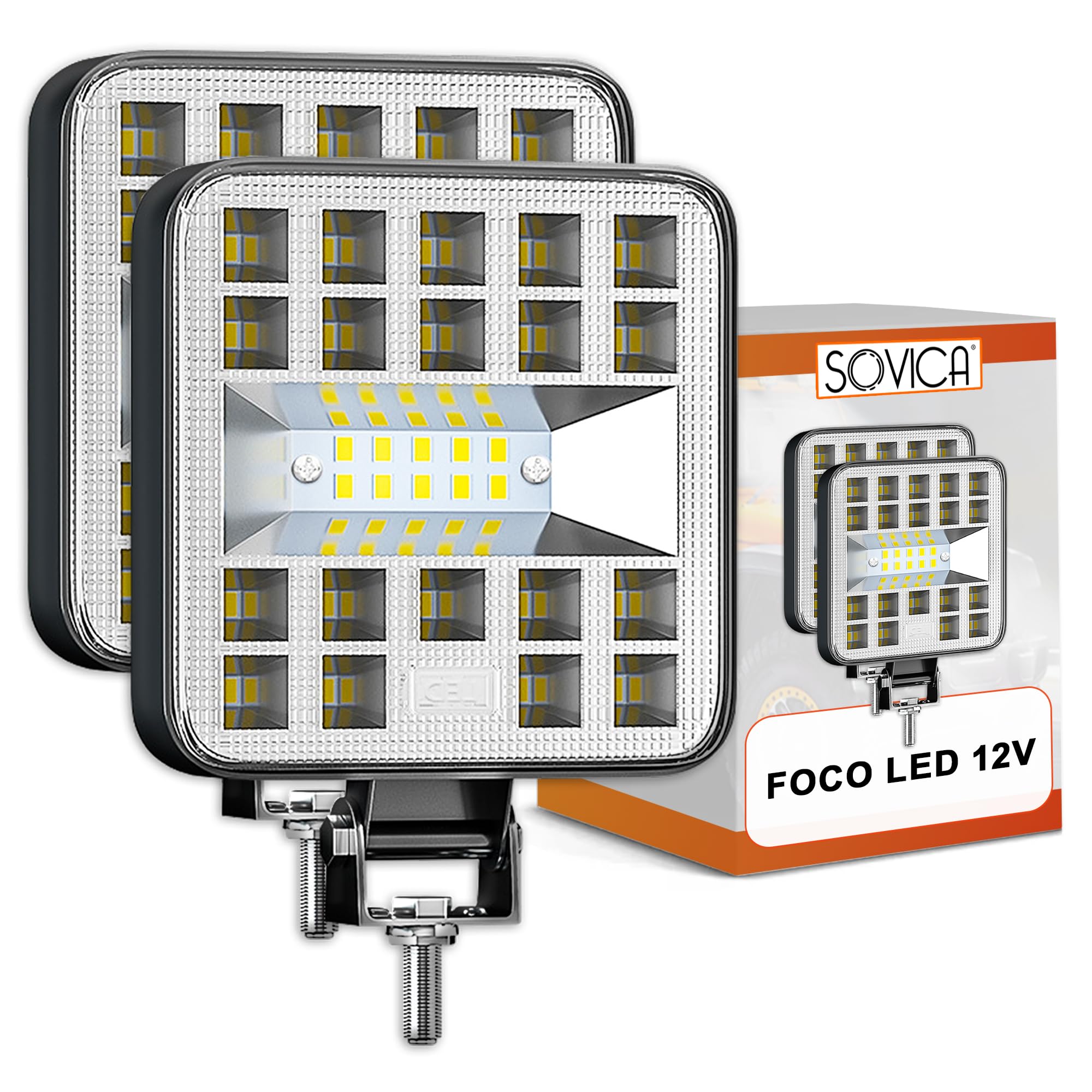 Foco led 12v 2 uds aluminio abs 29 led 6500K 8.4 cm 3.34" IP65 120% maxima luminosidad faros tractor 4x4 largo alcance