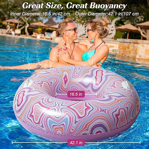 Miniatura 2 de HeySplash Tubos de piscina para adultos, flotadores grandes de piscina de 42 pulgadas con asas, anillos de natación inflables, flotadores de
