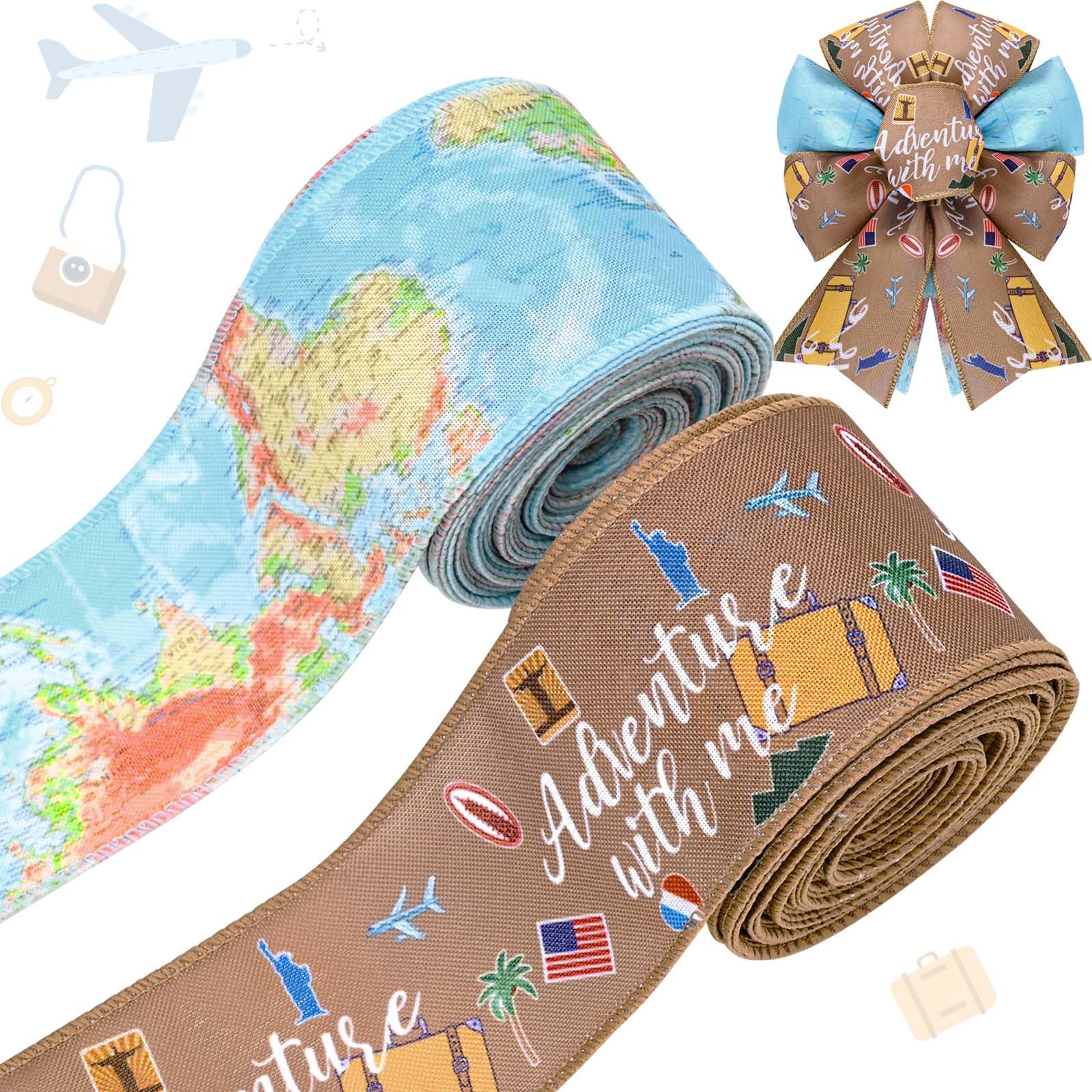 Amazon.com: 2Rolls 20 Yards Travel Wired Ribbon Adventure Awaits