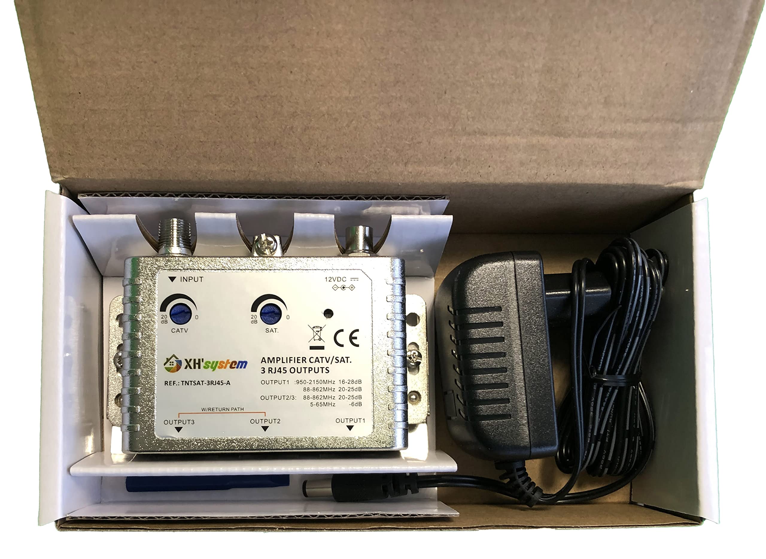 Répartiteur TV 3 Sorties RJ45 TNT/Sat avec amplificateur