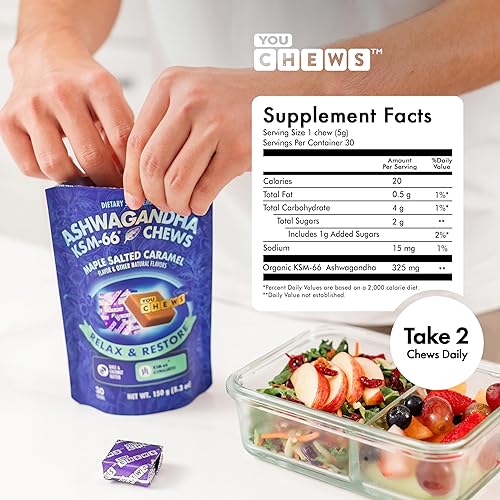 Miniatura 3 de Masticables orgánicos KSM-66 Ashwagandha para aliviar el estrés y el equilibrio del estado de ánimo (325 mg de KSM-66 por masticable) Sabor a