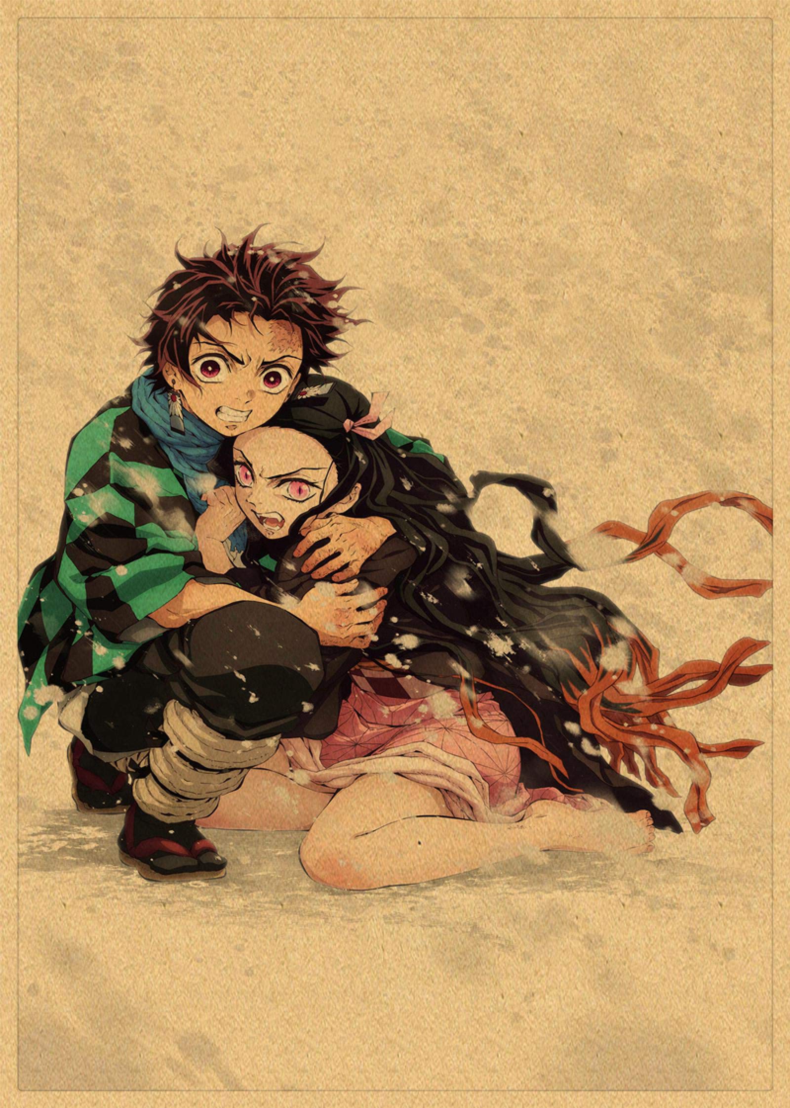 chenxing Demon Slayer Anime Poster Kraft Paper Vintage Posters Home Room Art Wall Stickers 30x21cm Coffee