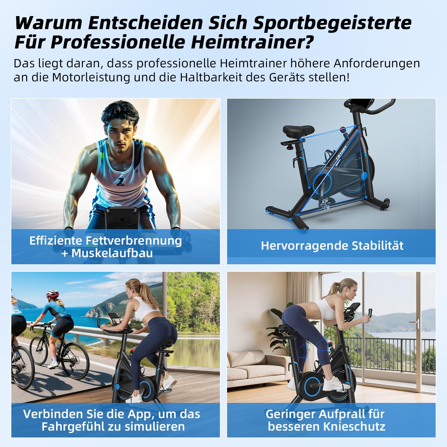 Heimtrainer Fahrrad mit App, CHAOKE Profi Ultra-Leiser Indoor-Hometrainer mit Magnetwiderstand, Ergometer Heimtrainer mit V-Stabil-Basis, Superweichem und Atmungsaktivem Sitz, Bis 160KG