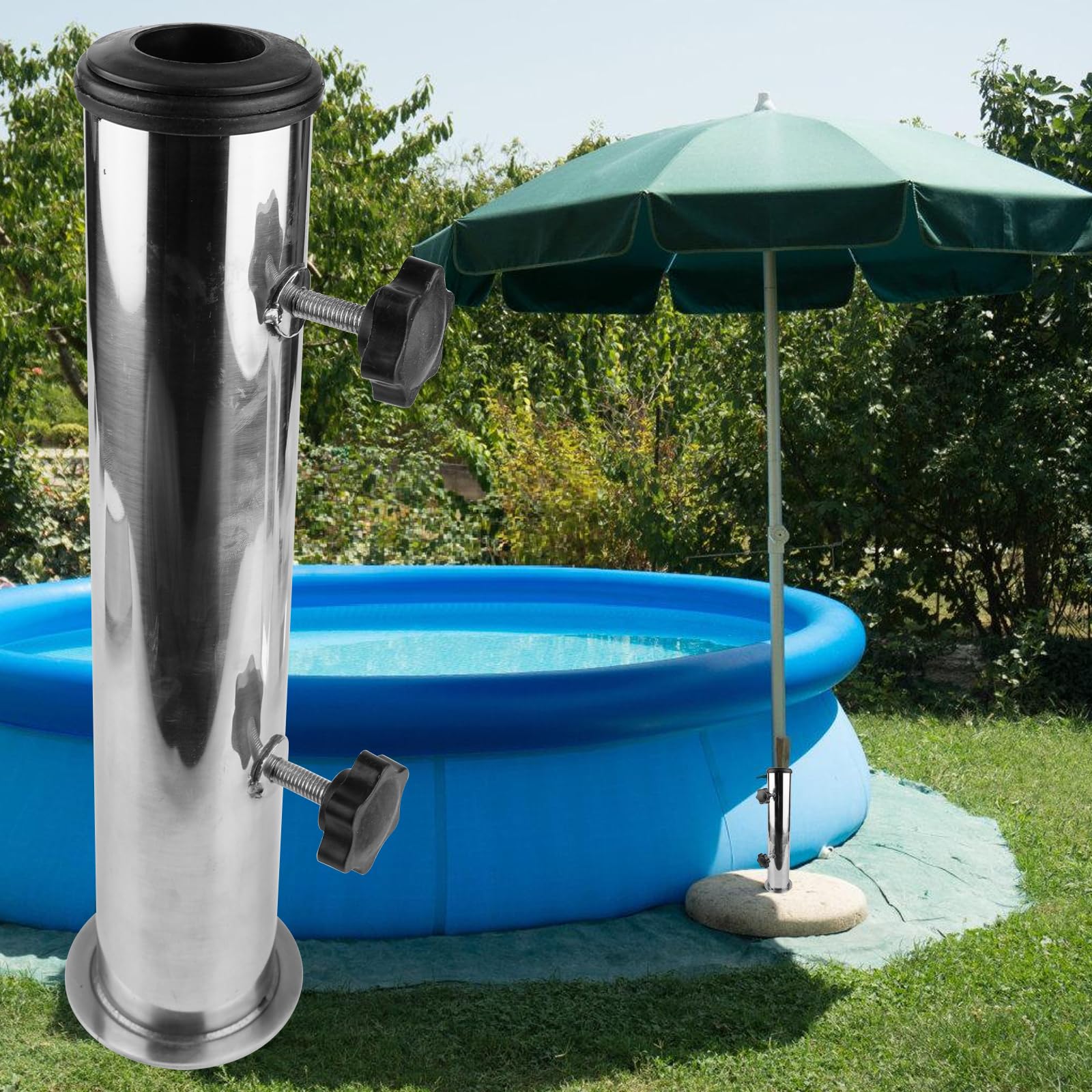 Tubo Universale in Acciaio Inox, Set di Supporti per Ombrellone in Acciaio Inox, Universale Tubo Parasole, Portaombrelli per Esterni per Terrazze, Tavolo E Balconi