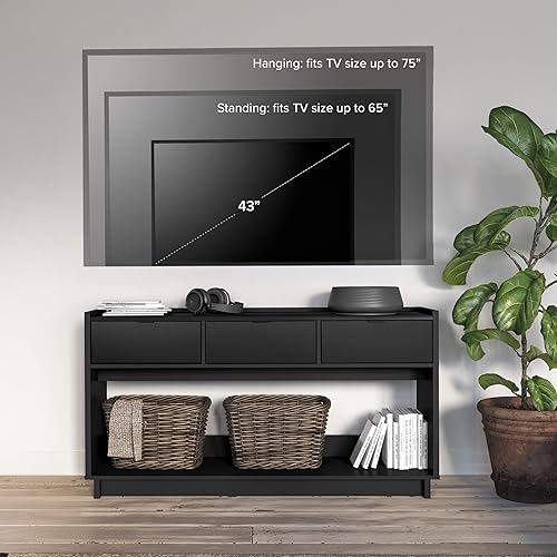 Miniatura 6 de Prepac Mesa de entrada simple y moderna negra, mesa consola estrecha con 3 cajones, consola multimedia con almacenamiento, 15.75 pulgadas de