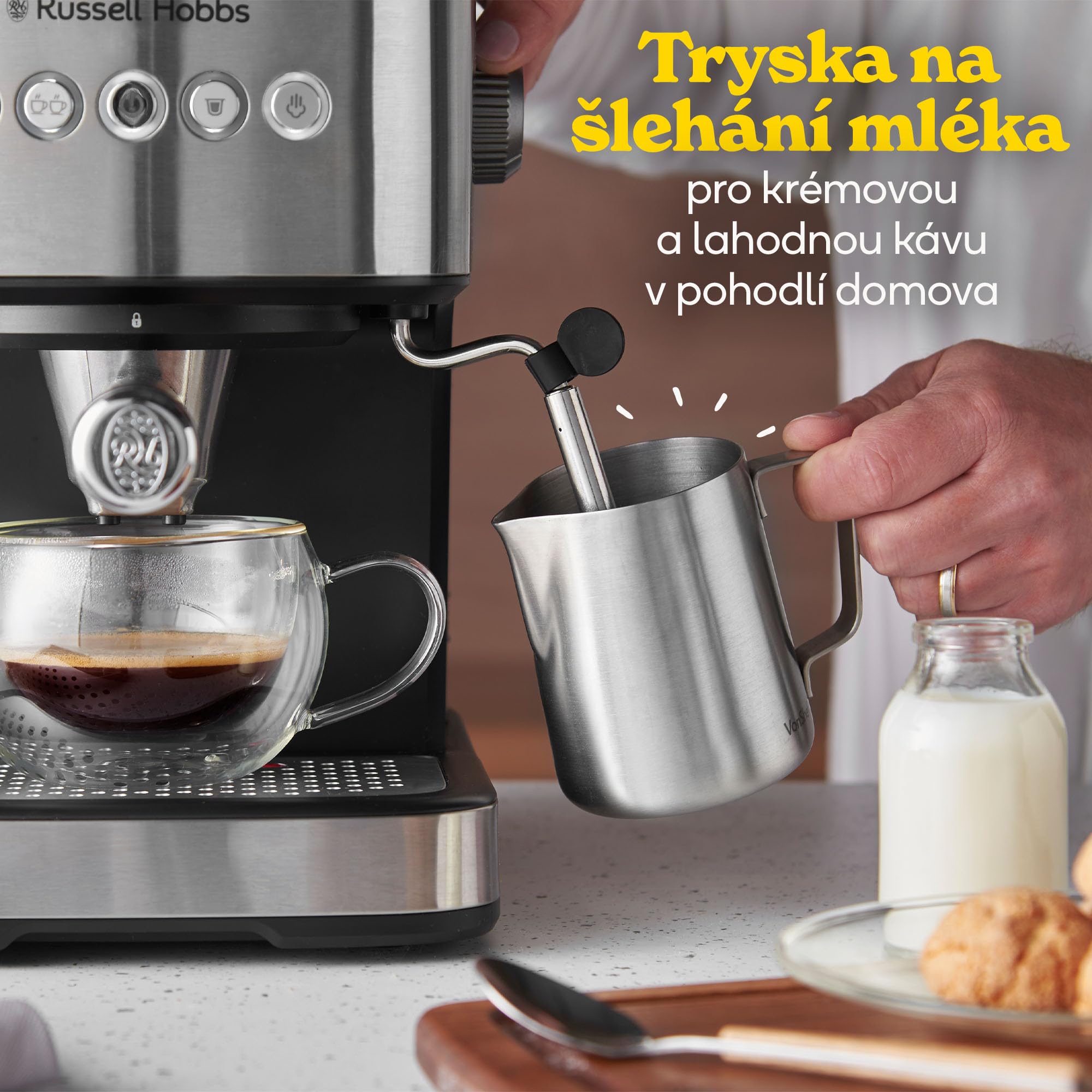 Russell Hobbs Heaton 28700-56 ekspres do kawy [zmielona i kapsułka] Heaton (pojedyncze i podwójne shot, dysza parowa, ciśnienie 15 i 20 barów, zbiornik na wodę 1,5 l, podgrzewacz do filiżanek, akcenty