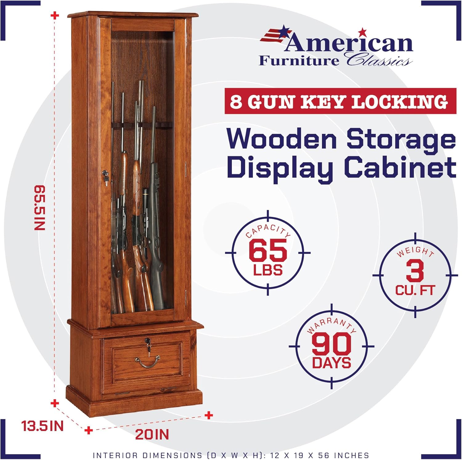 American Furniture Classics Model Wood Gun Display Cabinet, Brown American Furniture Classics Model Wood Gun Display Cabinet, Brown