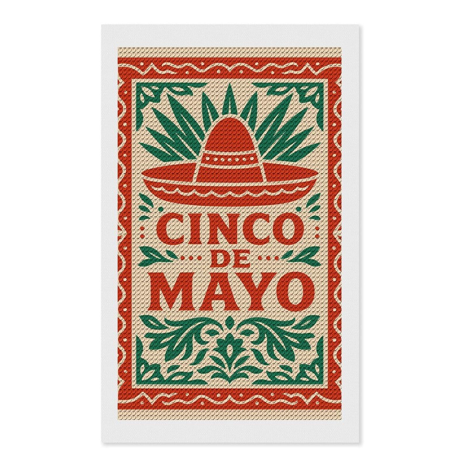 Junmoney Cinco De Mayo Sombrero and Foliage Diamond Painting Set 12"x20", Sparkling Round Gems, Decorate Your Room, Fun Craft Experience, Modern Decor