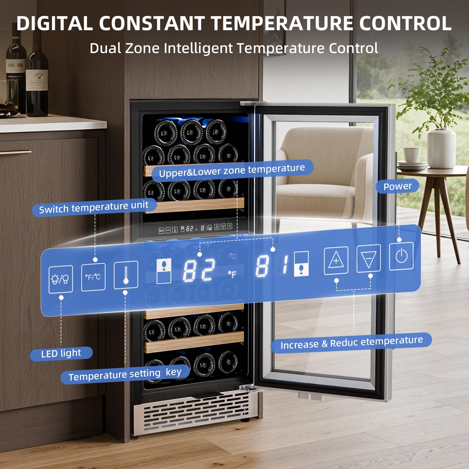 Antarctic Star Wine Fridge 15 Inch Wine Cooler Refrigerator,27 Bottles Dual Zone Freestanding or Bulit-in Wine Cooler Fridge with Stainless Steel Double-Layer Tempered Glass Door,3.1cu.ft on Fridge.com
