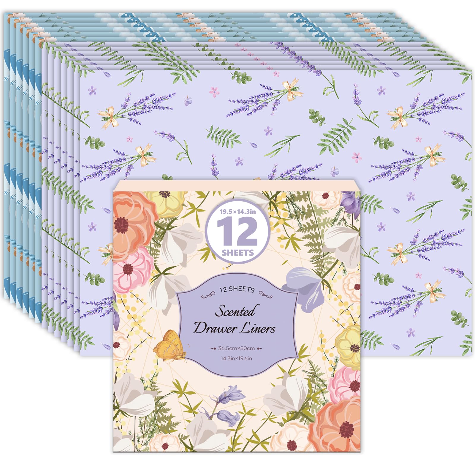 SCENTORINI Lavender & Baby Powder Scented Drawer Liners, Scent Paper Liners for Wardrobe, Bedroom, Closet, Shoe Cupboard 12 Sheets