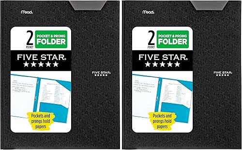 Five Star Carpeta de 2 bolsillos, carpeta que se mantiene en su lugar, carpetas de plástico de colores con bolsillos y sujetadores de puntas para
