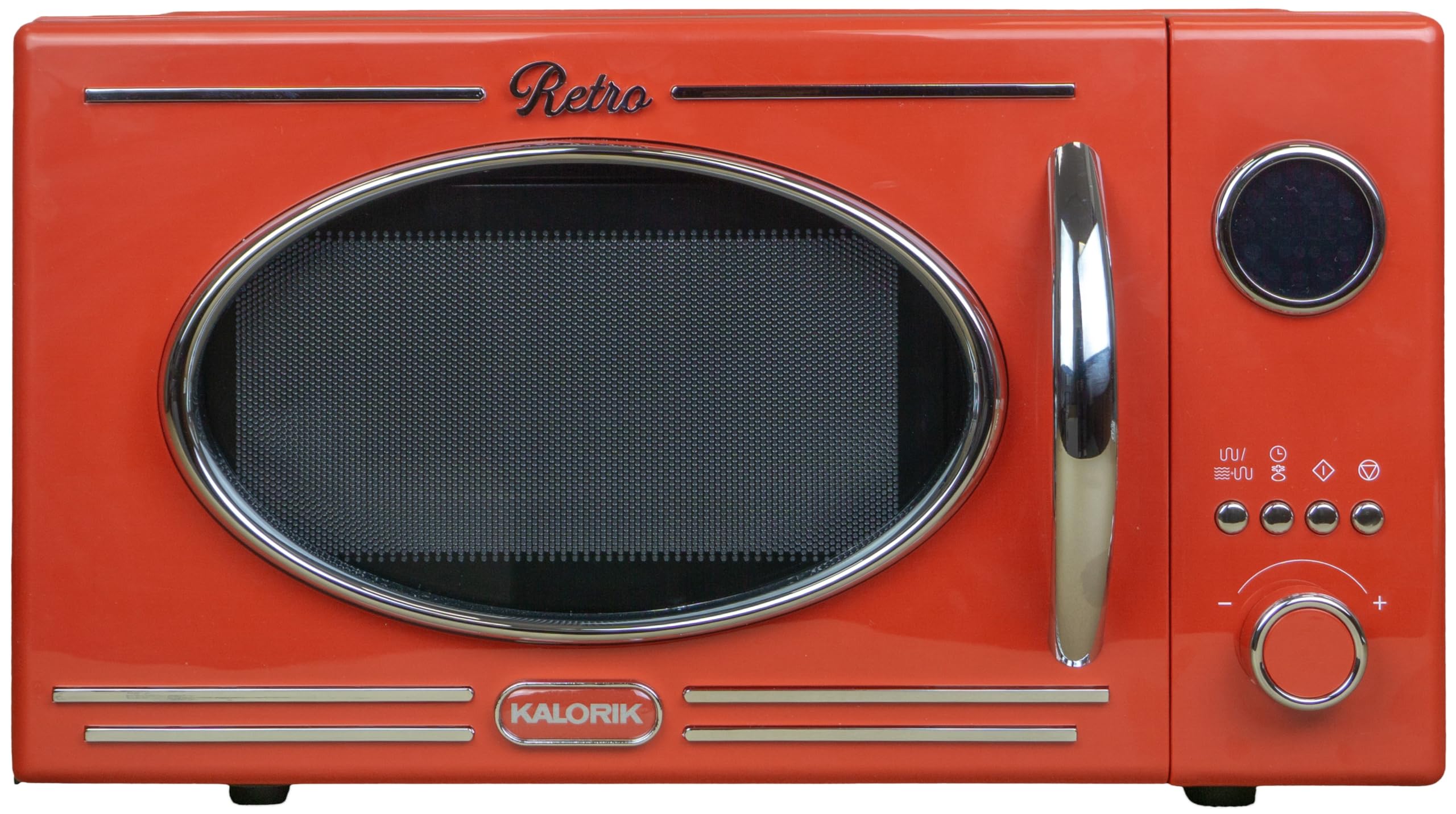 Kalorik Retro Mikrowelle, Rot, Vintage-Design, mit Grillfunktion, Digitale Steuerung, MW2600DGR 1150W, 12 automatischen Kochprogrammen, Digitales LED-Display, Timer, Ø25,5cm, 49,1×38,4×28,5cm