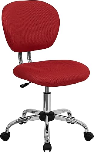 Silla de trabajo de malla con respaldar medio Flash Furniture con brazos y base, Malla de metal, Rojo
