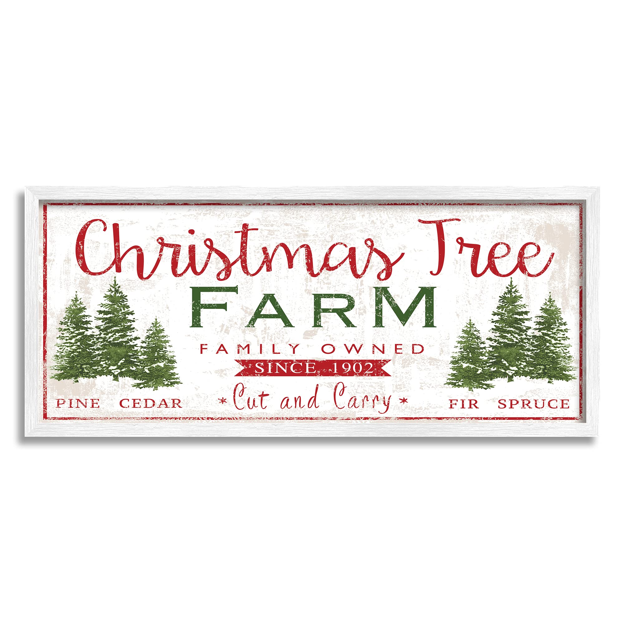 Stupell Industries Vintage Christmas Tree Farm Sign Green Pine Forest, Designed by P.S White Framed Wall Art, 13 x 30, Red