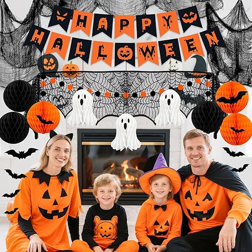 Miniatura 6 de Decoraciones de fiesta de Halloween, 29 piezas de decoración de interiores de Halloween con mantel de tela, tela espeluznante, colgante de fantasma,