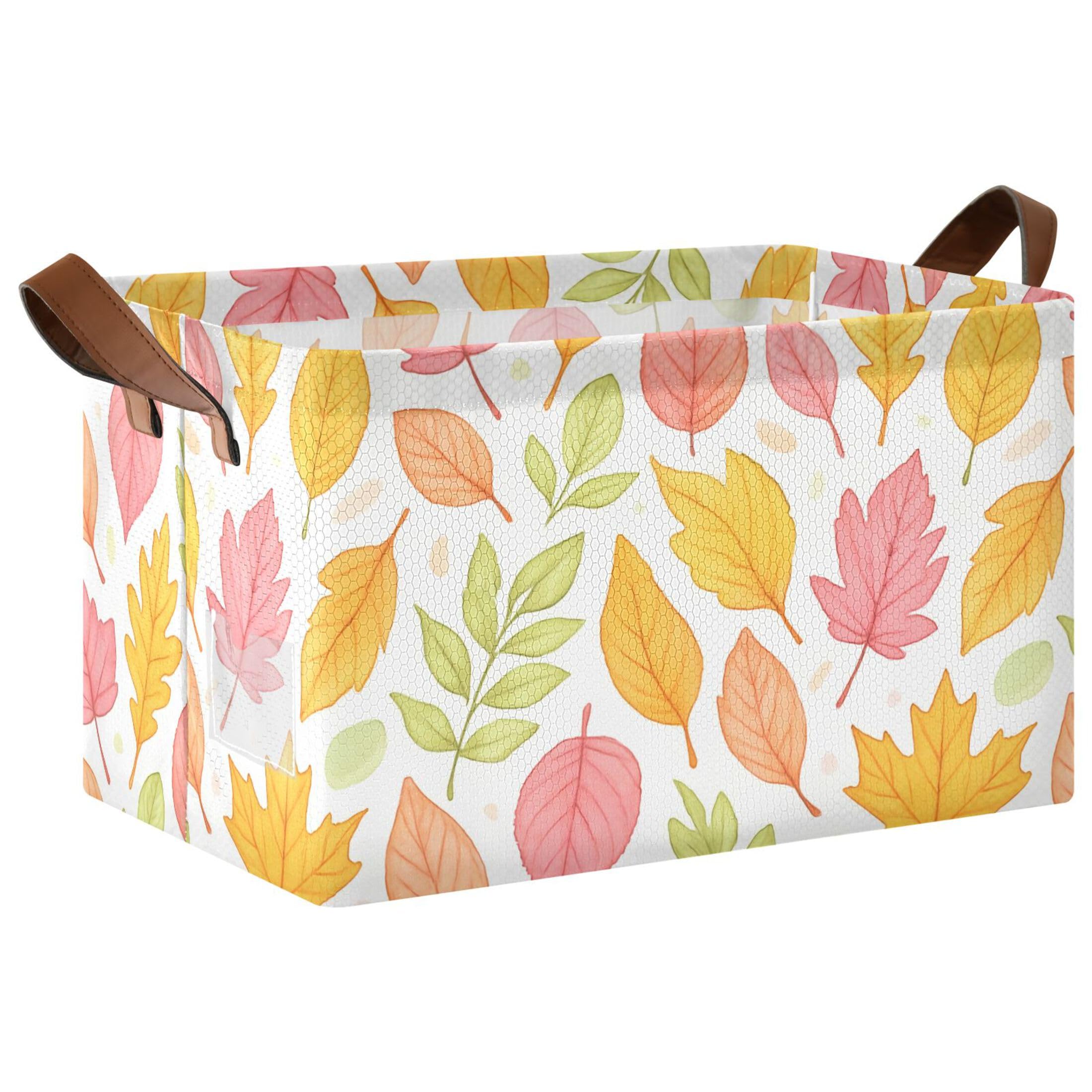 Kutsu Autumn Leaves Foldable Storage Basket Collapsible Bin With Handles For Shelves