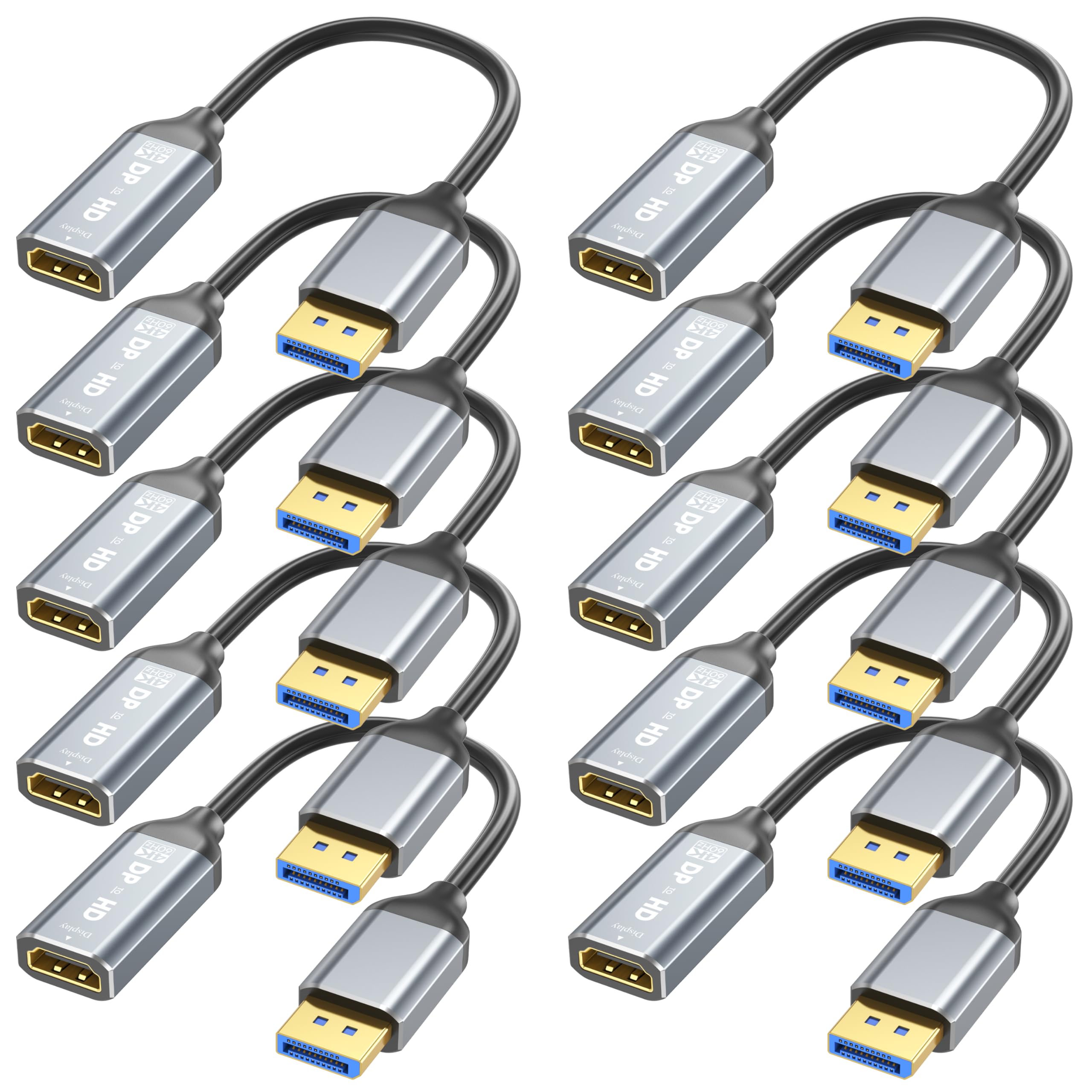 Lot de 10 adaptateurs DisplayPort vers HDMI, convertisseur DP vers HDMI 4K @ 60 Hz (mâle vers femelle), adaptateur unidirectionnel port d'affichage vers HDMI pour ordinateur portable AMD NVIDIA Dell