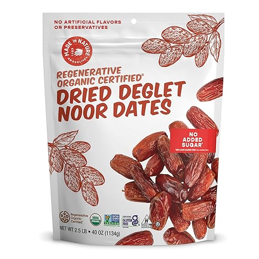 Made In Nature Organic Dried Deglet Noor Dates, 20 Ounce (Pack of 1) – Vegan Snack, Non-GMO, Unsulfured, Gluten Free, Kosher