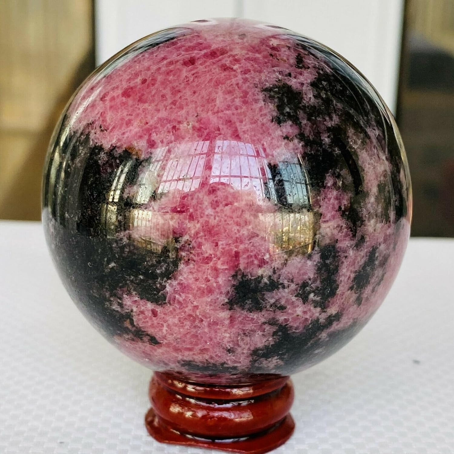 AtkitS Beautiful Natural Rhodonite Sphere Energy Mineral Stone Crystal Quartz Home Decoration Office Accessories DIY Gifts (Size : 950-1000g)