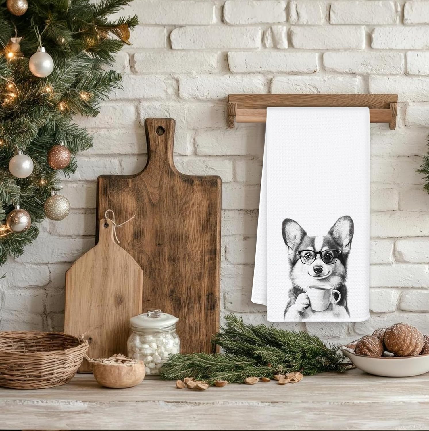 Funny Corgi Kitchen Towels, Gifts for Corgi Lovers Dish Tea Towels, Black and White Dog Lovers Owner Gifts Hand Towel for Kitchen, Coffee Bar Station Decor, 16x24 Inch - Image 4