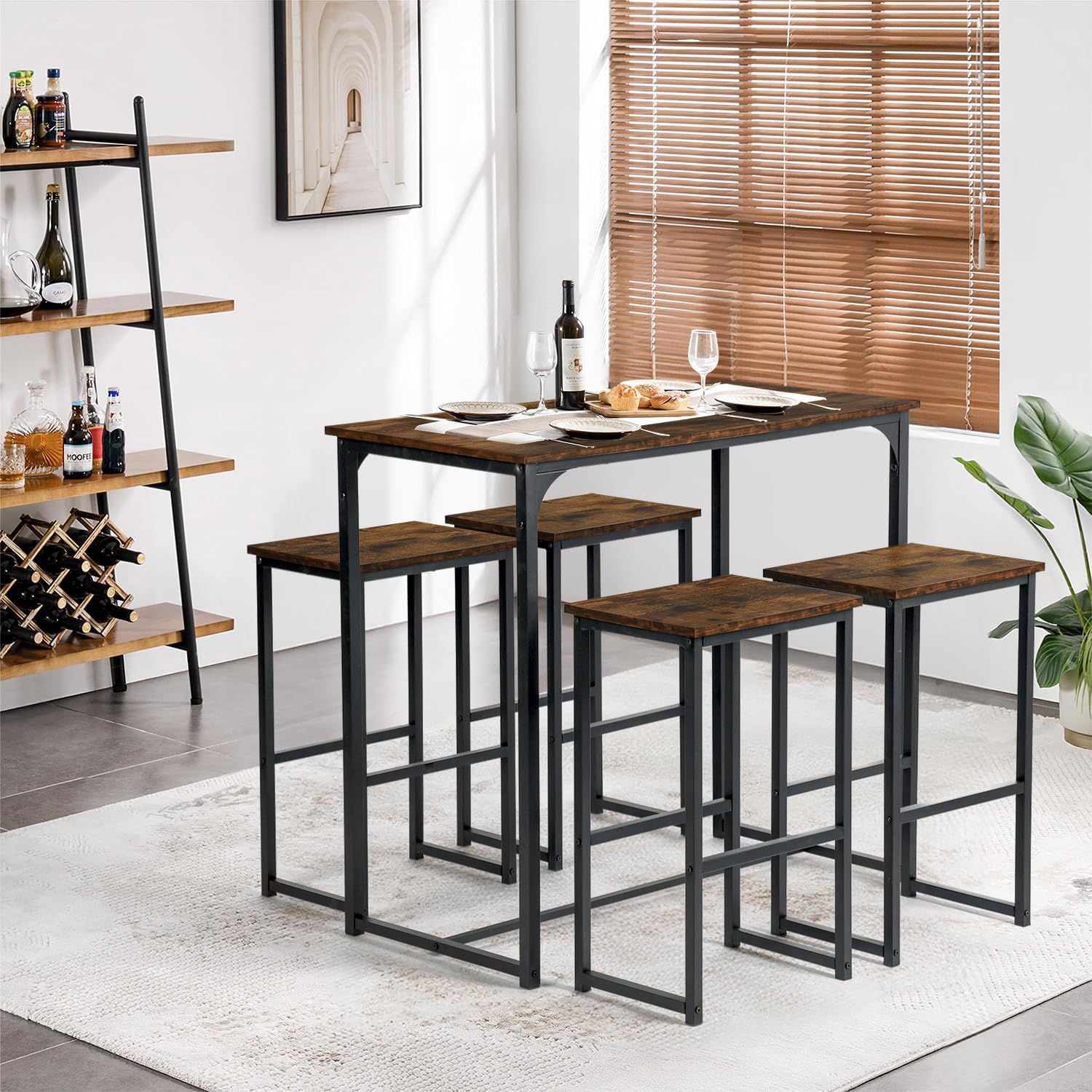 Stehtisch mit 4 Hockern, Esstisch, platzsparend, für Haus, Küche