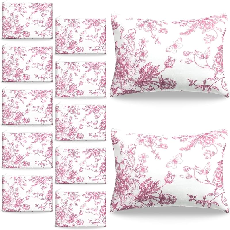 SilTriangle 20 Necessaires de Maquiagem Florais com Zíper, Estilo Chinês, Rosa