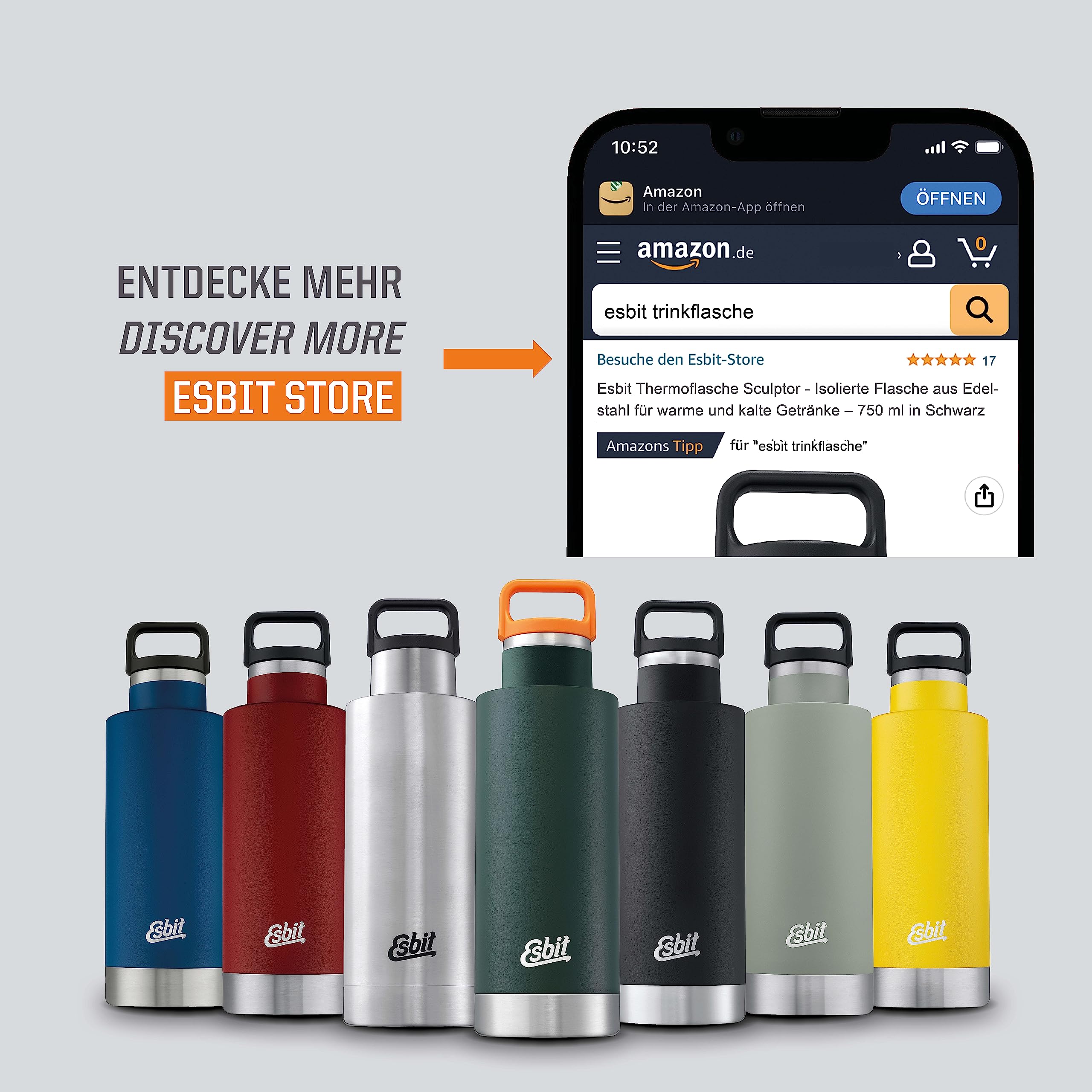 Esbit Isolierflasche Sculptor - Edelstahl Trinkflasche 1000 ml - für warme und kalte Getränke