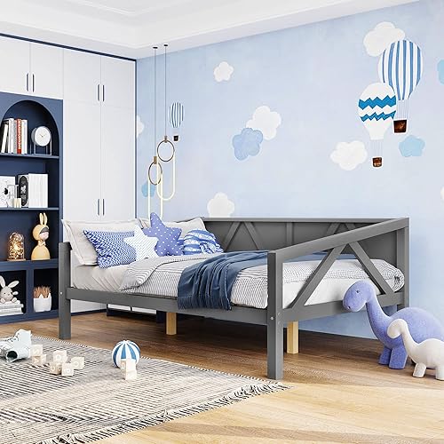 Flieks Full Size Daybed Wooden Daybed FrameMulti-Functional Sofa Bed Daybed for KidsTeens BedroomGuest Room Wood Slat Support No Box Spring Required