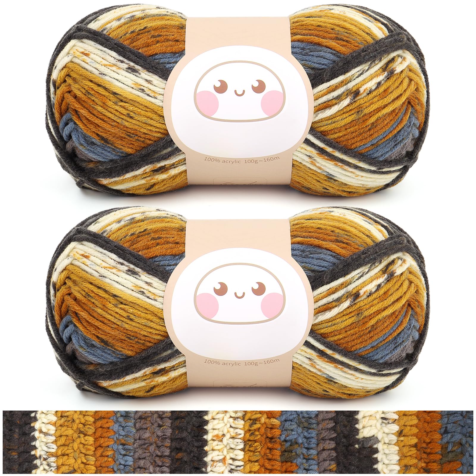 Aeelike Ombre Yarn for Crochet, 2 Pack 8 Ply DK Double Knitting Acrylic Yarn 100g Balls/160m, Soft Multicoloured Rainbow Gradient Yarn, Double Knit Wool for Knitting Socks and Variegated Scarves(3#)