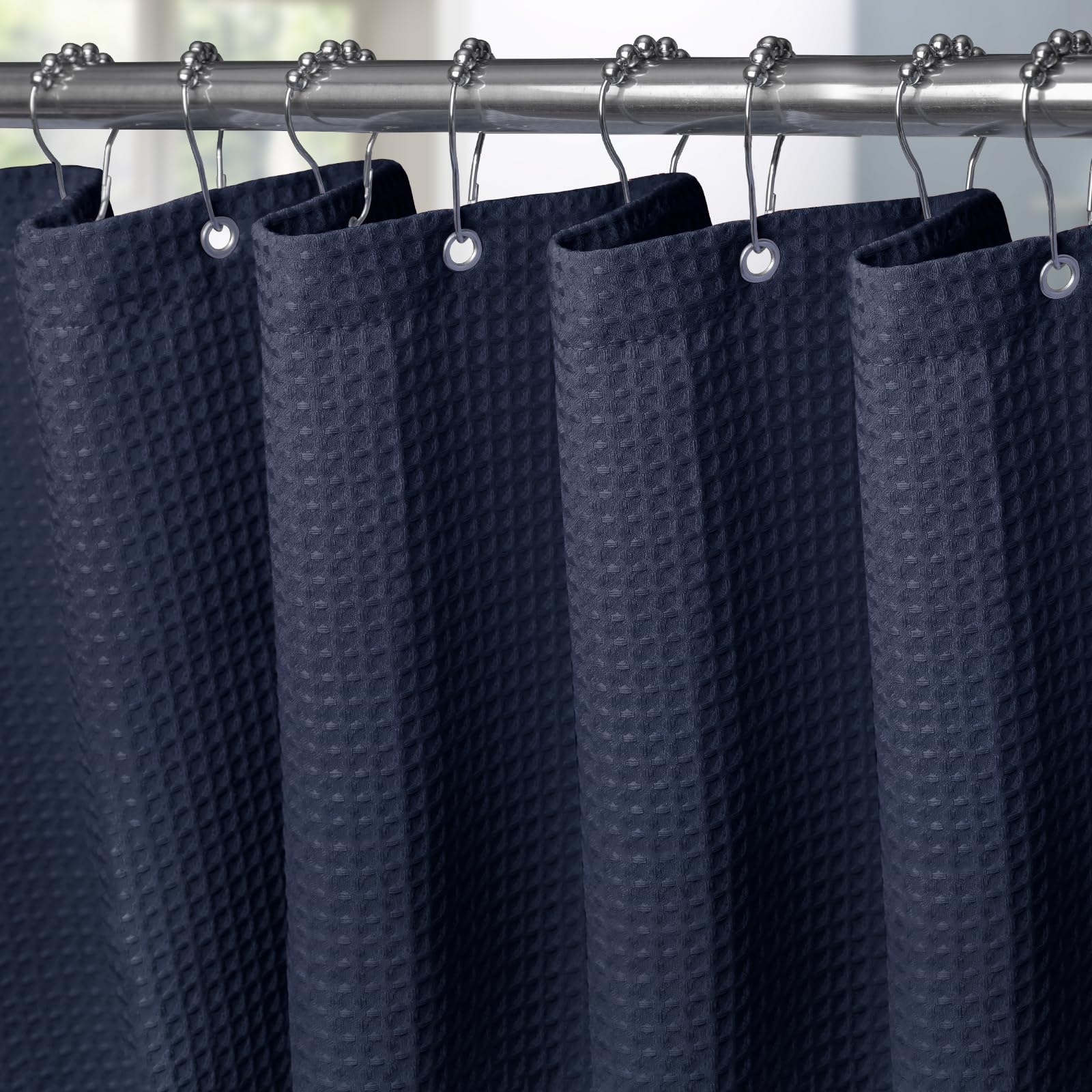 VANZAVANZU Duschvorhang mit Metall Duschvorhangringe Stoff Textil Badewannenvorhang Anti Schimmel Bad Vorhang Set Wasserdicht Badewanne Vorhang Schwerer Shower Curtain Badezimmer