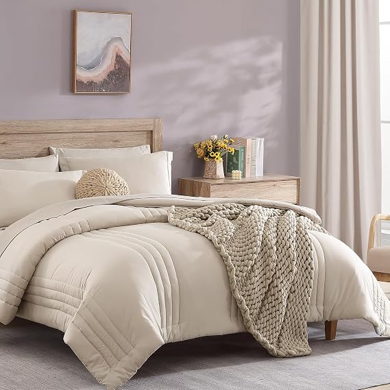 Monbix 7 Piece Comforter Sets and Fleece Throw Blanket Bundle