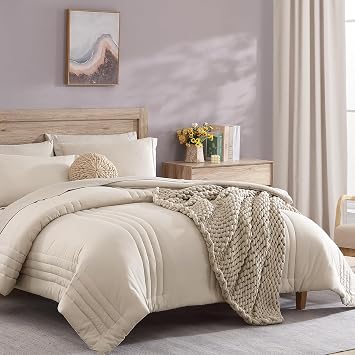 Monbix 7 Piece Comforter Sets and Fleece Throw Blanket Bundle