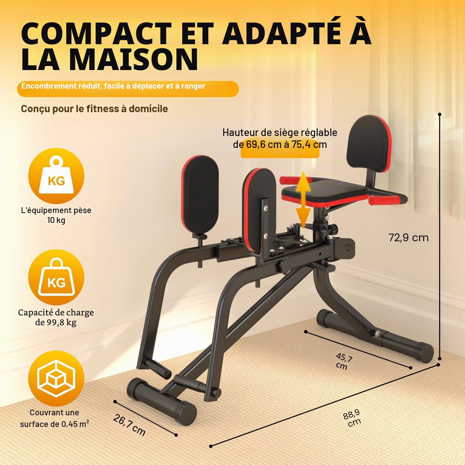 Machine à Abduction pour la Maison, Appareil de Musculation Fessier avec Bandes de Résistance, Compacte pour Sculpturer Les Cuisses et Les Fesses, Résistance Ajustable, pour Femme et Homme