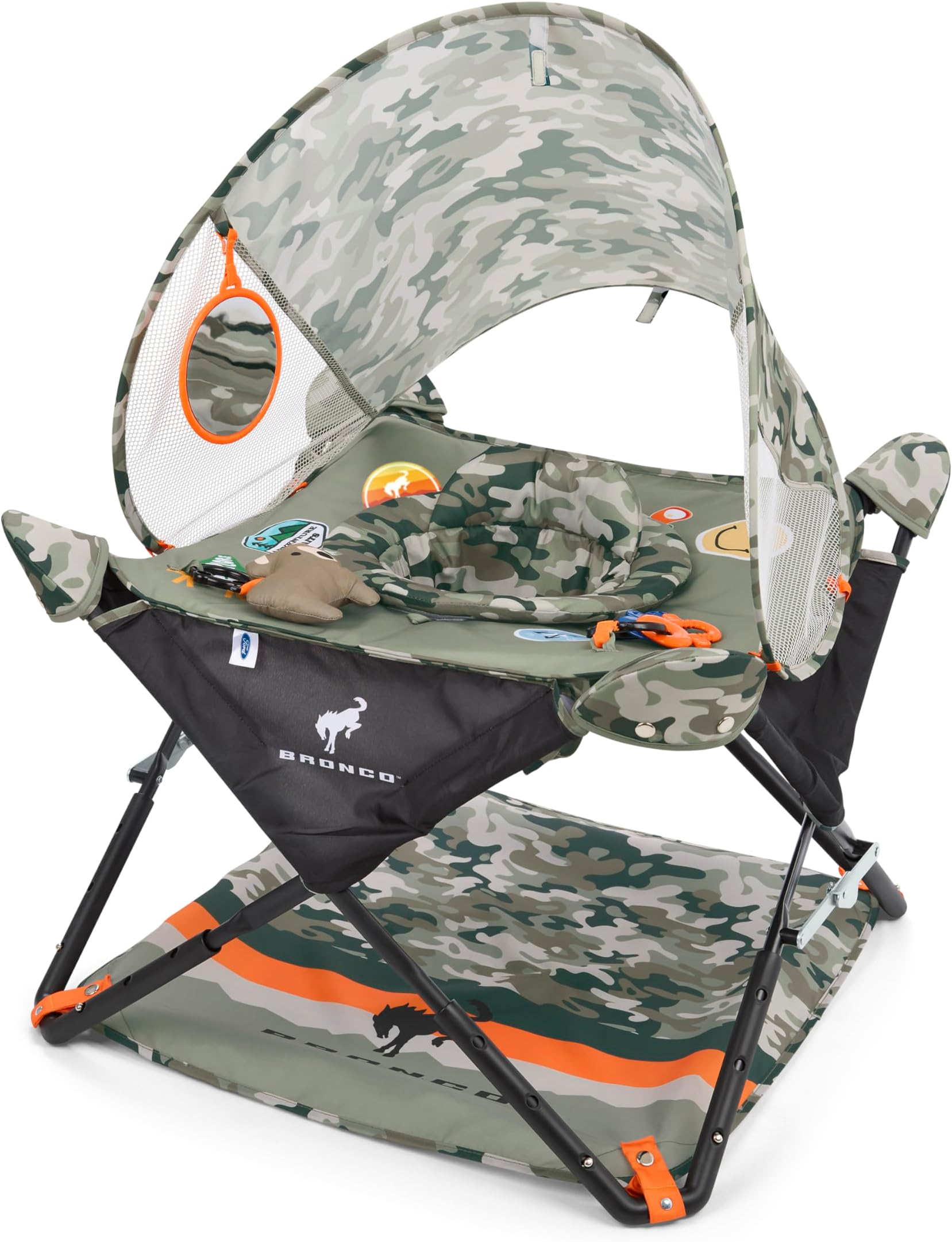 Bright Starts Ford Bronco Pop 'N Jump Portable Baby Jumper, Foldable Indoor/Outdoor Baby Jumper with Sensory Activities, Ages 6-12 Months