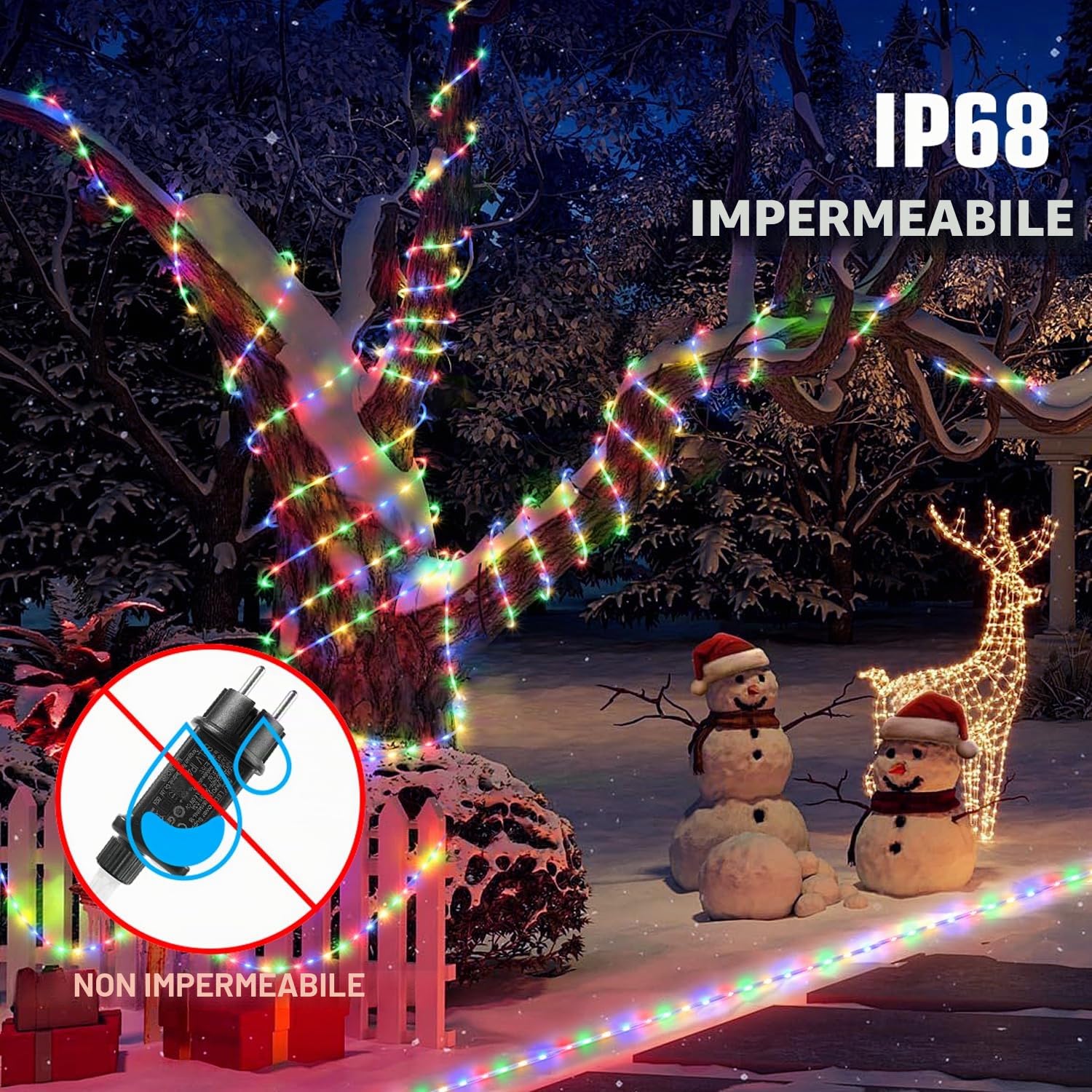 StarryEver Tubo LED da 20 m per esterni, diametro 5,5 mm, 800 LED, illuminazione natalizia, multicolore, alimentazione elettrica, per Natale, giardino, balcone
