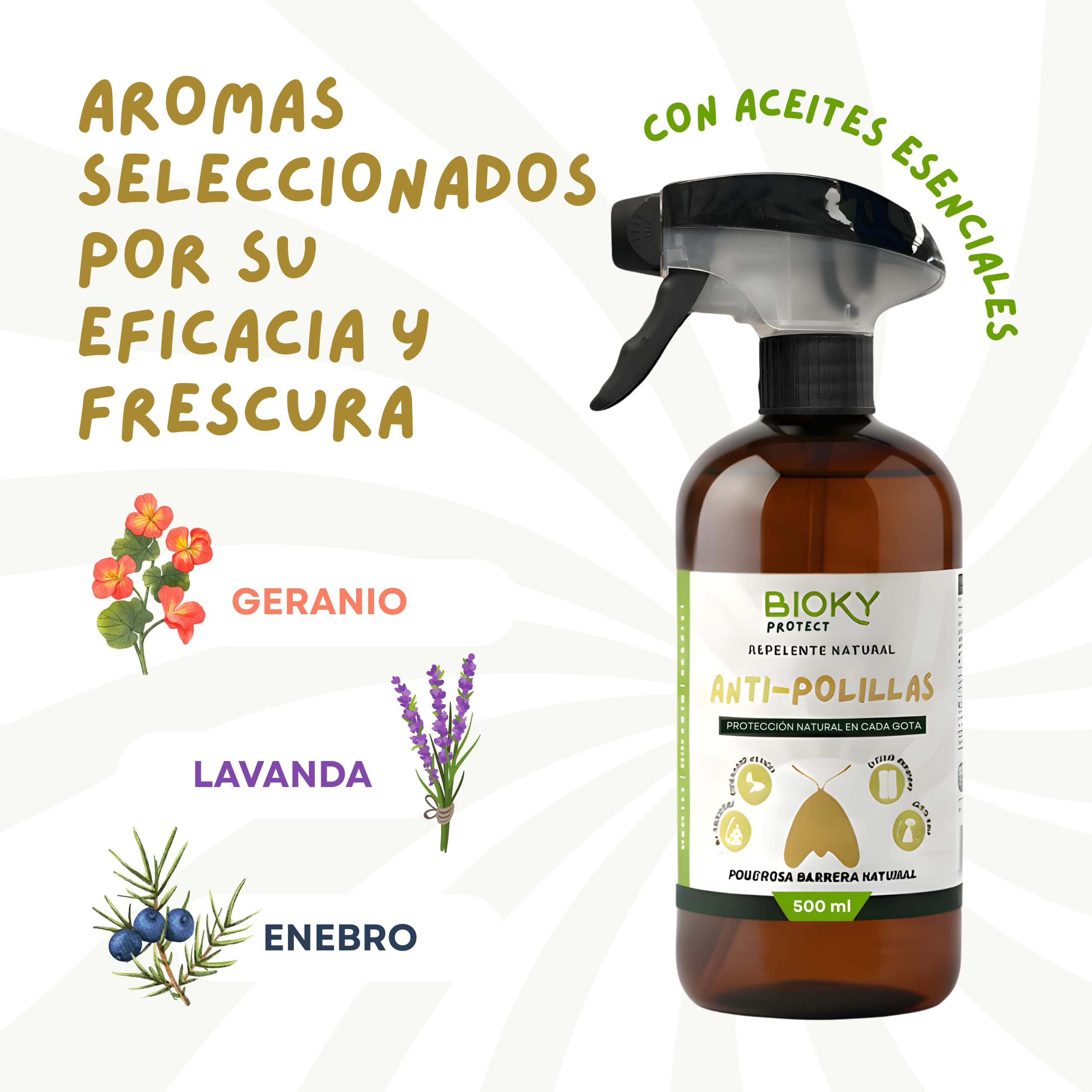 Protect | Spray Anti-Polillas para Ropa 500ml | Repelente Ideal para Armarios, Cajones y Fibras Naturales | con Aceites Naturales | x10 veces Más Concentrado | No Mancha