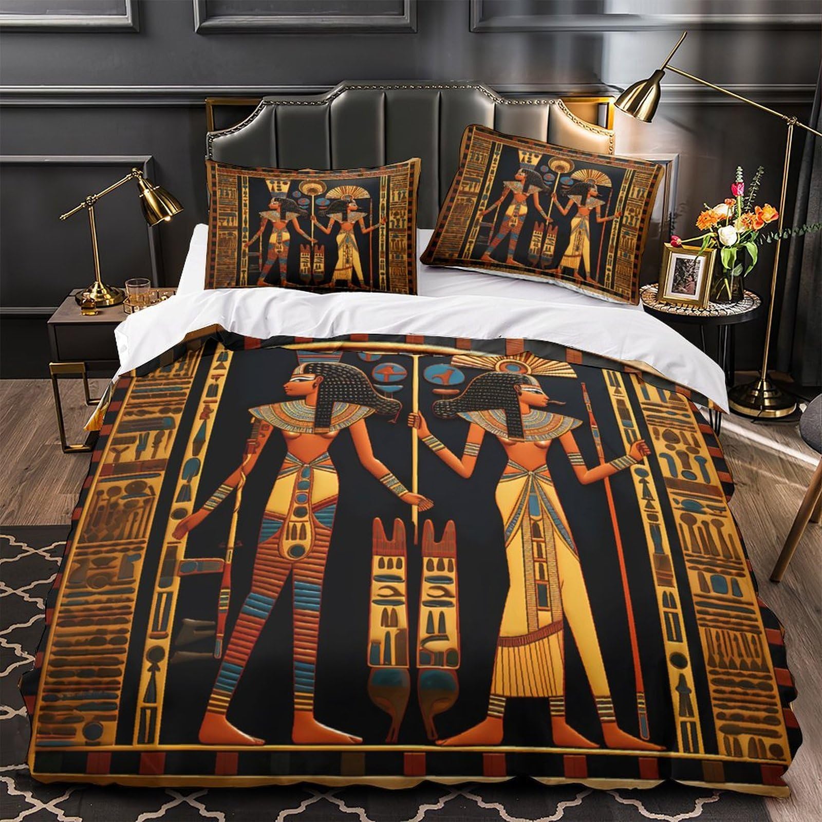 Housse de couette Égypte Antique 135x200 parure de lit 3D microfibre douce pour lit simple