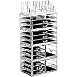 Ikee Design 5 Pcs Set Acrylic Makeup Organizer with 15 Drawers and Removable Top Lipstick Holders, Ideal for Make-up, Accessories,Enhance Your Vanity or Bathroom with Clear Design for Quick Visibility