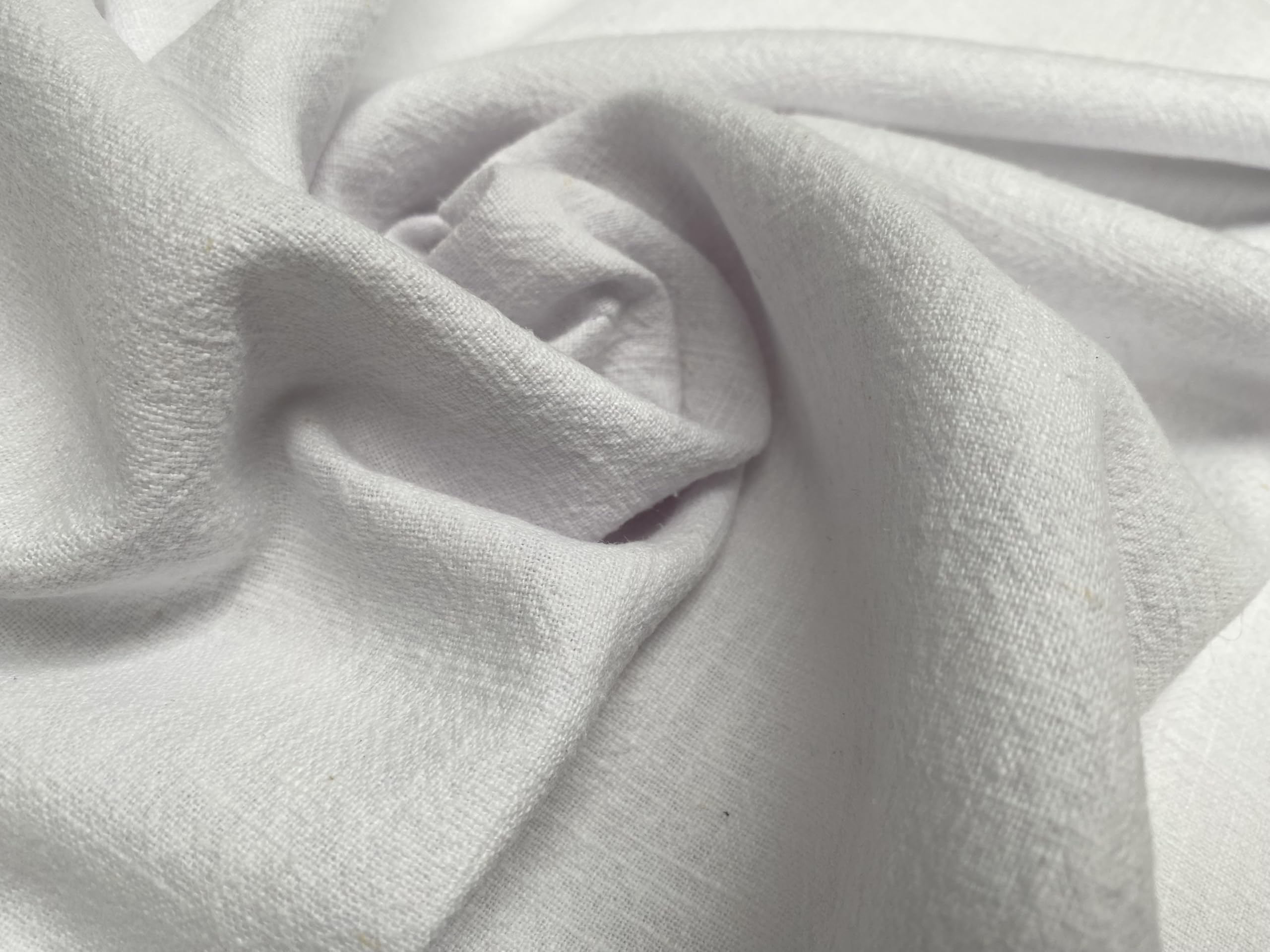 Stone Washed Pure Plain Linen Fabric Material Home Decor Bedding Clothes Curtains - 140cm Wide (White, 1 Metre)