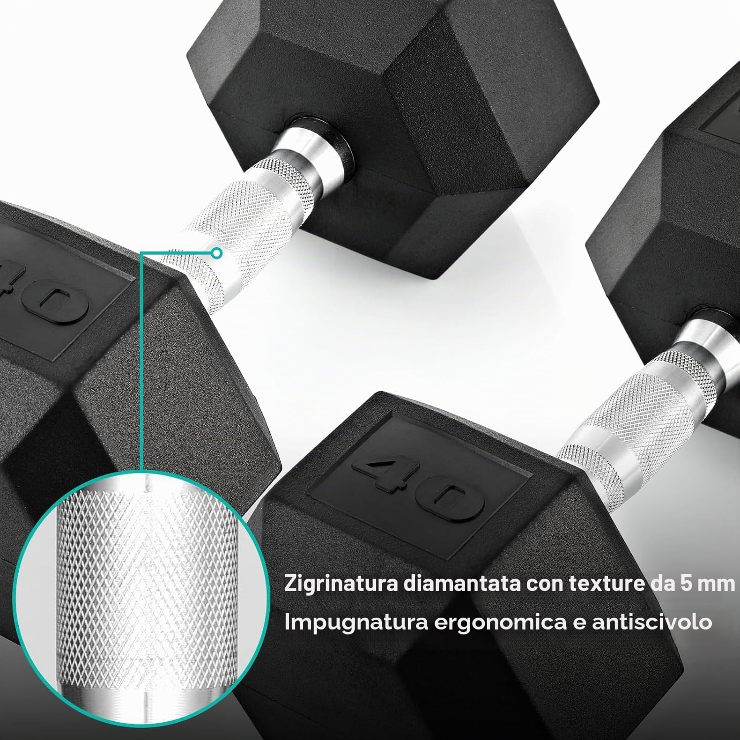 TLGREEN Manubri Set di 2 Manubri da 10kg 15kg 20kg 25kg 30kg Esagonali, Coppia di Pesi per Palestra con Presa Antiscivolo e Rivestimento in Gomma