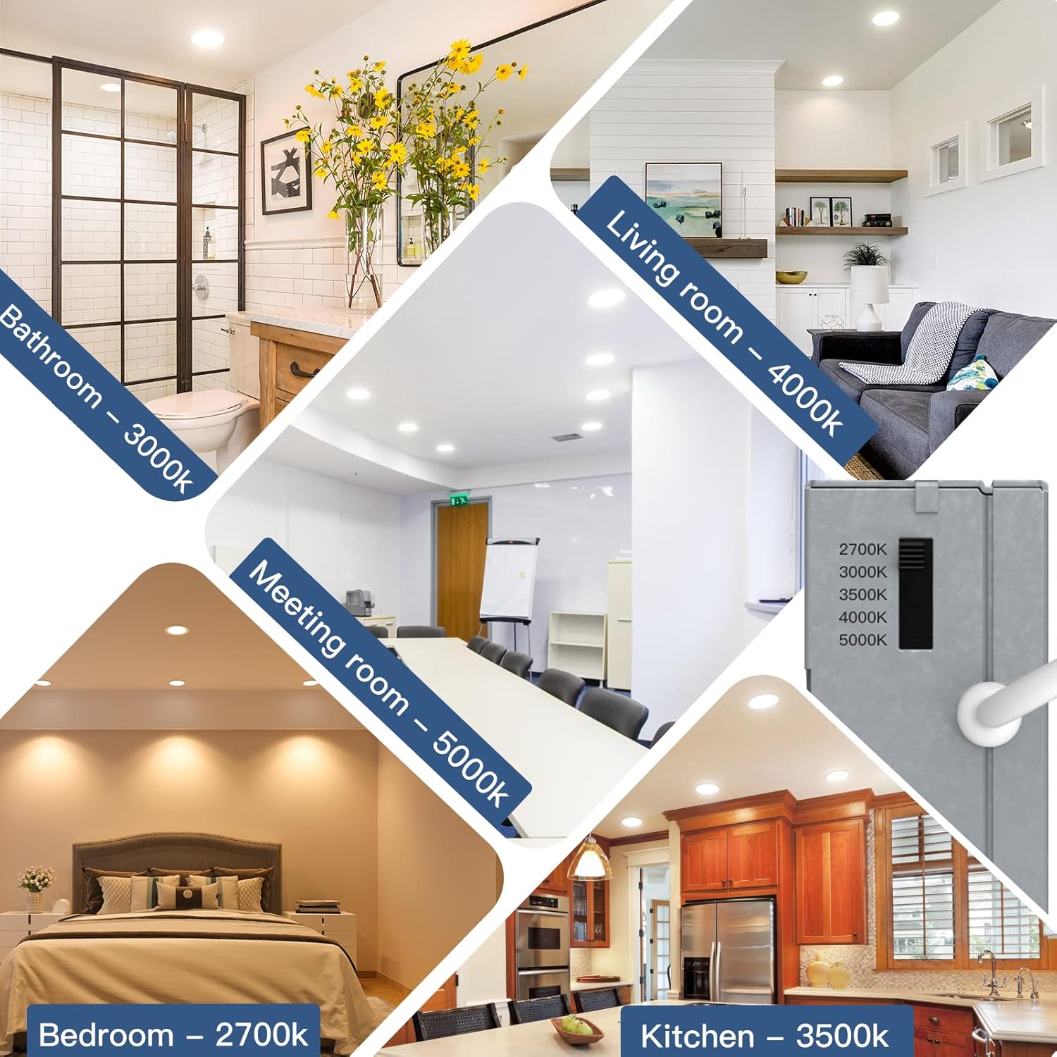 Amico 18 Pack 6 Inch 5CCT Ultra-Thin LED Recessed Ceiling Light with Junction Box, 2700K/3000K/3500K/4000K/5000K Selectable, 12W Eqv 110W, Dimmable Canless Wafer Downlight, 1050LM High Brightness -ETL - - 