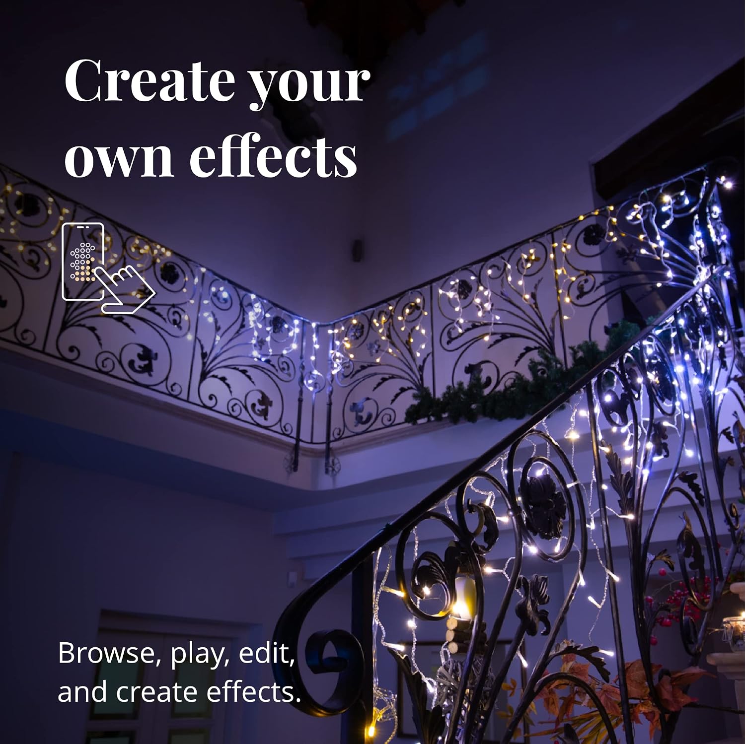 Twinkly Icicle – App-Controlled LED Christmas Lights with 190 AWW (Amber, Warm White, Cool White) LEDs. Clear Wire. Indoor and Outdoor Smart Lighting Decoration
