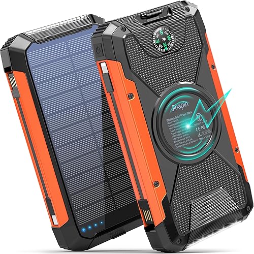 Miniatura 1 de Cargador solar - Cargador solar de 38600 mAh, cargador de teléfono solar integrado, 3 cables, impermeable, para exteriores, paquete de batería