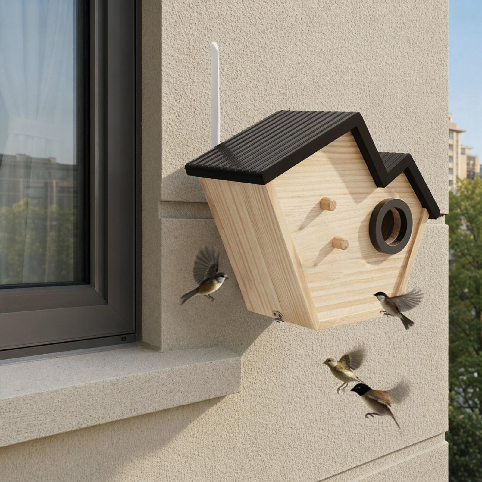 Nistkasten mit Kamera, Solar, AI-Erkennung, WiFi, IP65, Kiefer