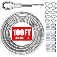 Vinyl Coated Galvanized Steel Wire Rope 3/16" PVC Covered Steel Cable 50ft/100ft/150ft/200ft, Ideal String Light Hanging Cable